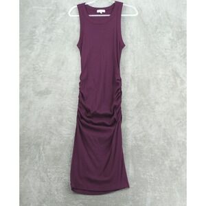 Michael Stars Dress Womens Medium Ruched Tank Ribbed Knit Maxi Bodycon Purple